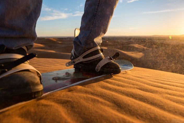 sandboarding in the gorges Chebbi dunes in Merzouga